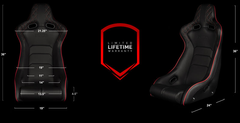 Venom-X Series Fixed Back Bucket Seat - Black Diamond / Red Stitching