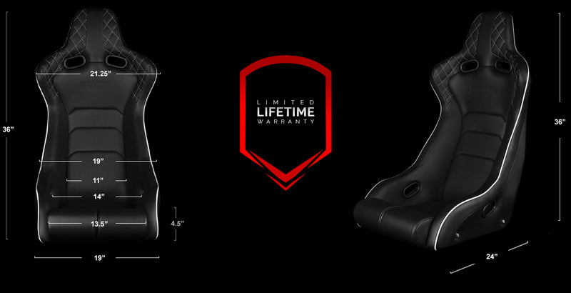 Venom-X Series Fixed Back Bucket Seat - Black Diamond / White Stitching