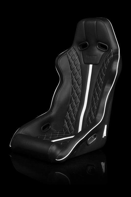 Falcon X Series FIA Approved Fixed Back Racing Seat - Black Diamond (White Stitching / White Piping)