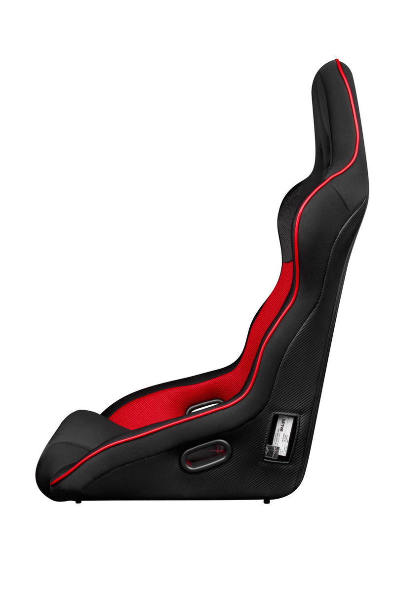 Falcon X Series FIA Fixed Back Racing Seat - Black Polo Cloth w/Red Mesh (Red Stitch/Red Piping)