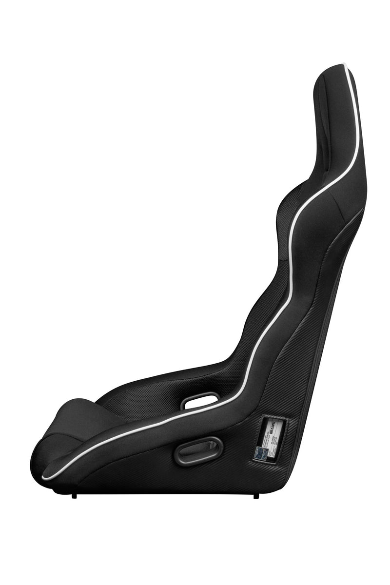 Falcon X Series FIA Fixed Back Racing Seat - Black Polo Cloth (White Stitching / White Piping)