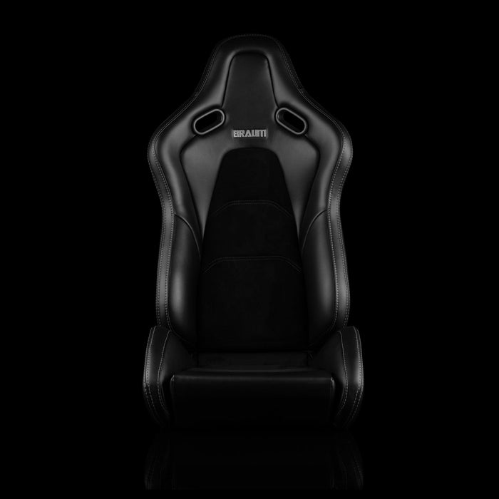 Falcon-S Composite FRP Reclining Seats - Black Alcantara W/ Black Stitching | Dual Knob Recliner