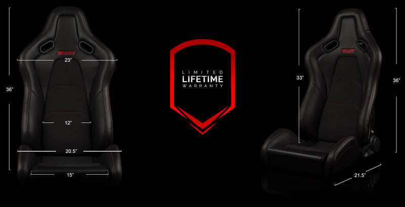 Falcon-S Composite FRP Reclining Seats - Black W/ Red Stitching