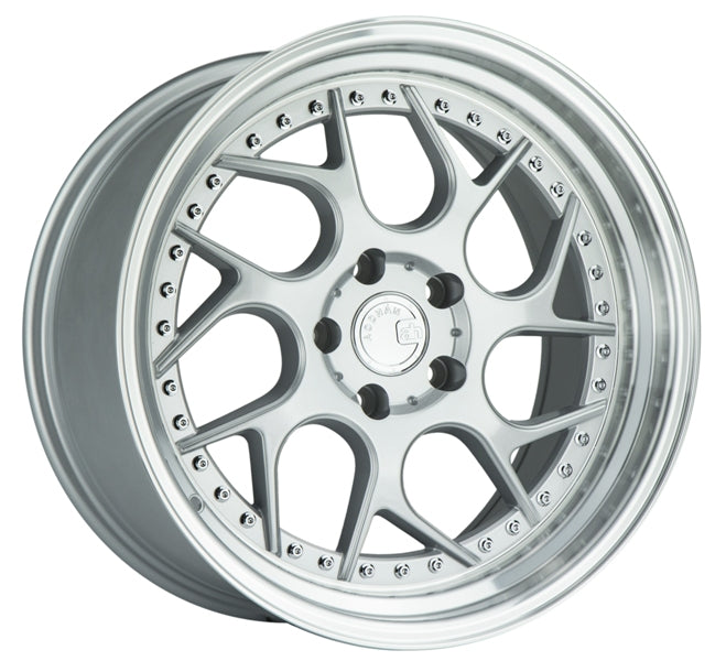Aodhan DS01 18x9.5 5x114.3 +15 73.1 Silver Machined Lip w/Chrome Rivets
