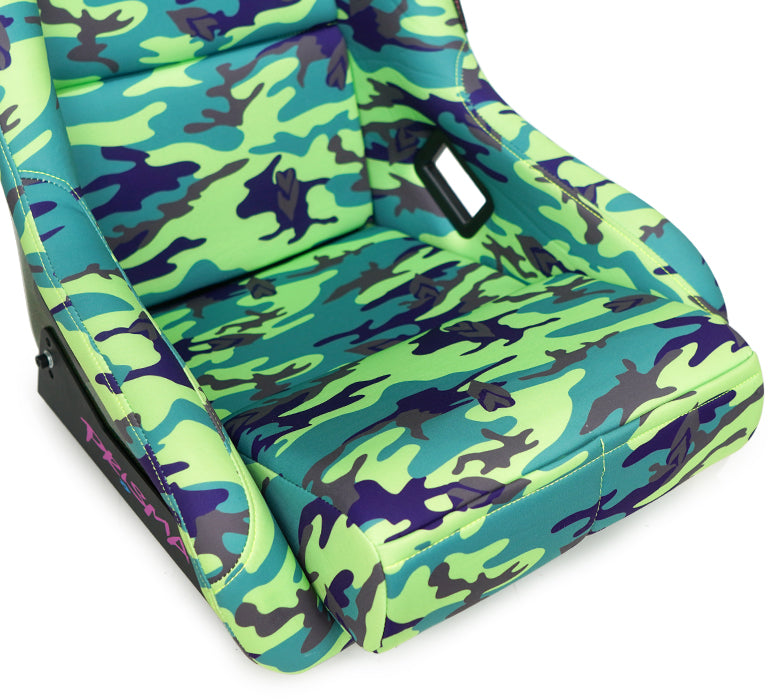 NRG FRP Bucket Seat PRISMA- GIJ Green Camo edition in vegan material with Green pearlized back (Medium)