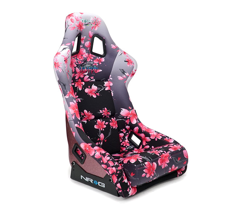 NRG FRP Bucket Seat PRISMA- SAKURA edition in vegan material with pink pearlized back (Large)