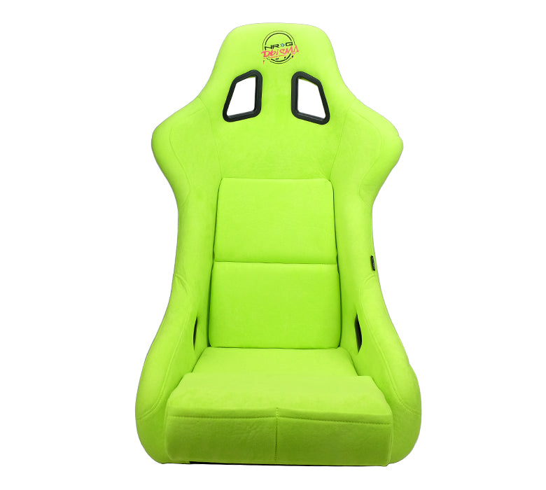 NRG FRP Bucket Seat PRISMA Edition with pearlized back, All Neon Green alcantara (Large)
