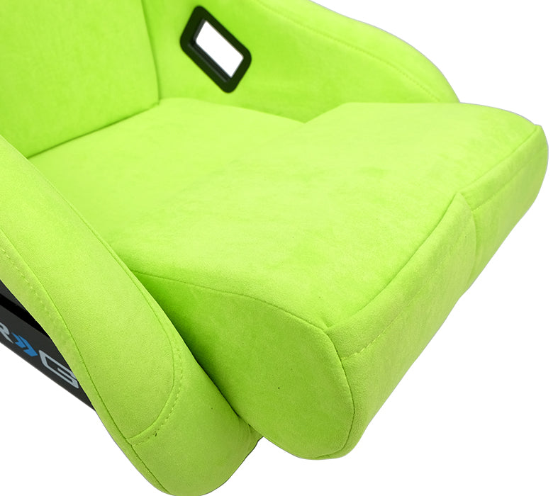 NRG FRP Bucket Seat PRISMA Edition with pearlized back, All Neon Green alcantara (Large)