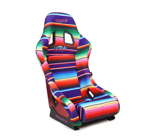 NRG FRP Bucket Seat PRISMA- MEXICALI Edition with red pearlized back in vegan material. (Medium)