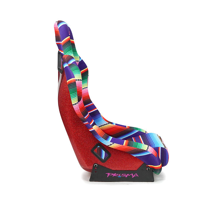 NRG FRP Bucket Seat PRISMA- MEXICALI Edition with red pearlized back in vegan material. (Medium)