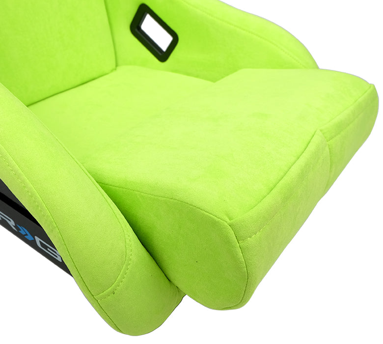 NRG FRP Bucket Seat PRISMA Edition with pearlized back, All Neon Green alcantara (Medium)
