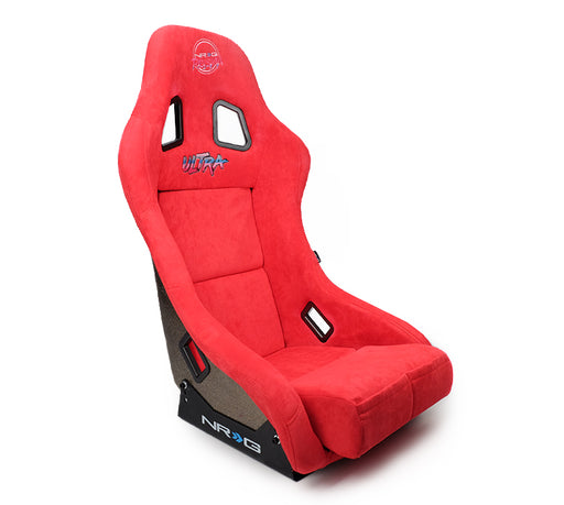NRG FRP Bucket Seat ULTRA Edition with peralized back, Red Alcantara (Medium)