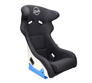 NRG FRP Sim Racing Bucket Seat - Black w/White back and Blue Side Mount Bracket