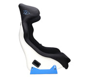 NRG FRP Sim Racing Bucket Seat - Black w/White back and Blue Side Mount Bracket