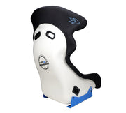 NRG FRP Sim Racing Bucket Seat - Black w/White back and Blue Side Mount Bracket
