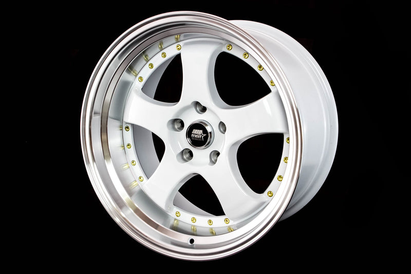 MST MT07 White w/Machined Lip Gold Rivets