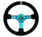 NRG NRG 350mm Sport Steering Wheel Black Suede/Teal Spoke w/Round holes/Teal Stitch, 3" Dish