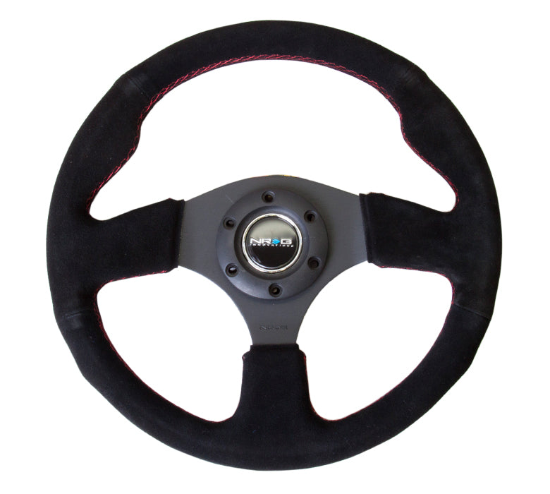 NRG Reinforced Steering Wheel- 320mm Sport Suede Steering Wheel w/ red stitch