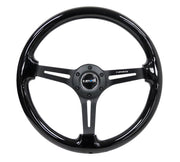 NRG Reinforced Classic Wood Grain Wheel, 350mm, 3 spoke Slotted Center Black with Black Painted Wood