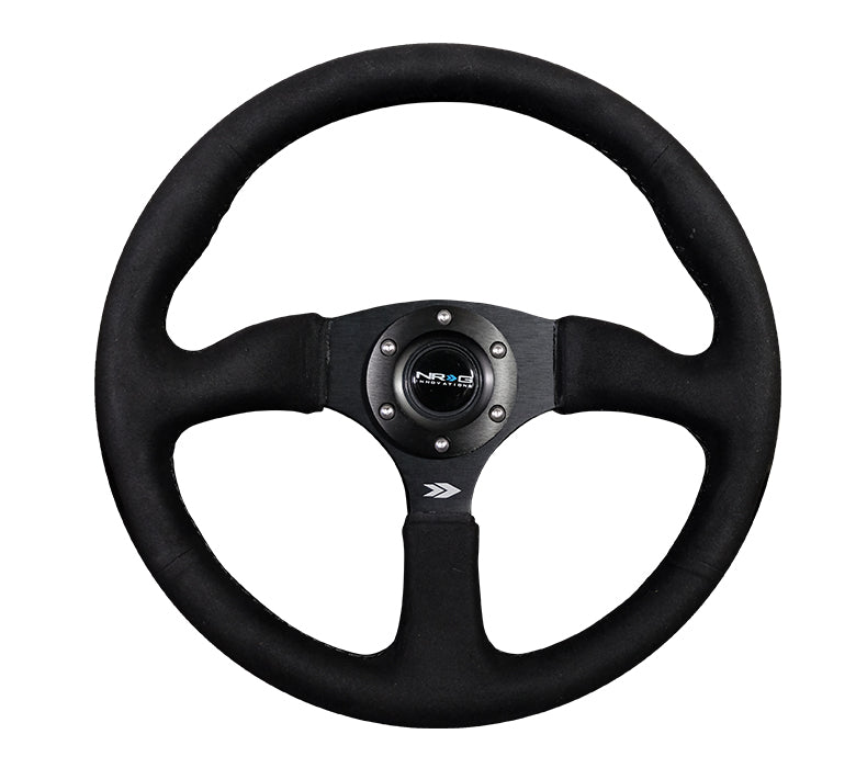 NRG Reinforced Steering Wheel - 350mm Sport Leather Racing ( 2.5" Deep) Comfort Grip, 4mm matte black spoke with Alcantara finish