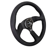 NRG Reinforced Steering Wheel - 350mm Sport Leather Racing ( 2.5" Deep) Comfort Grip, 4mm matte black spoke with Alcantara finish
