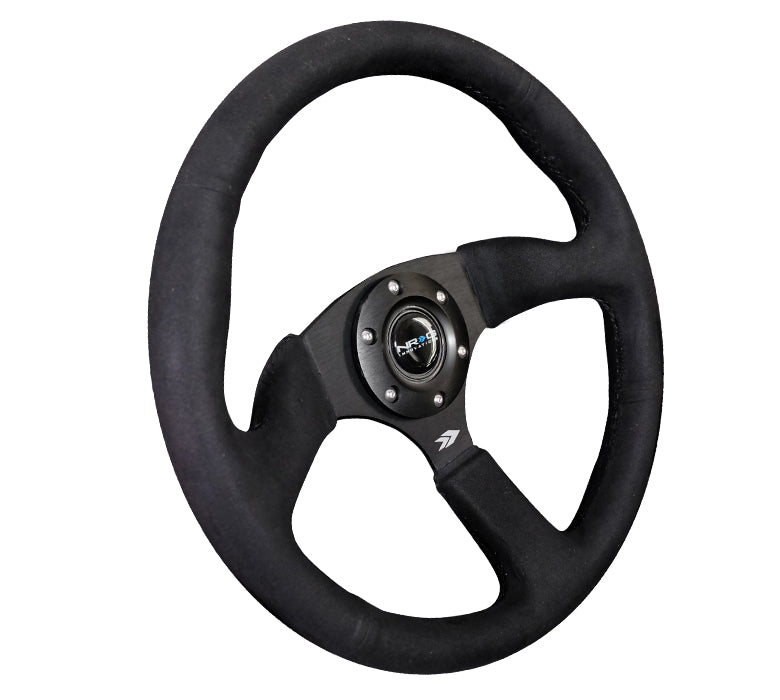 NRG Reinforced Steering Wheel - 350mm Sport Leather Racing ( 2.5" Deep) Comfort Grip, 4mm matte black spoke with Alcantara finish