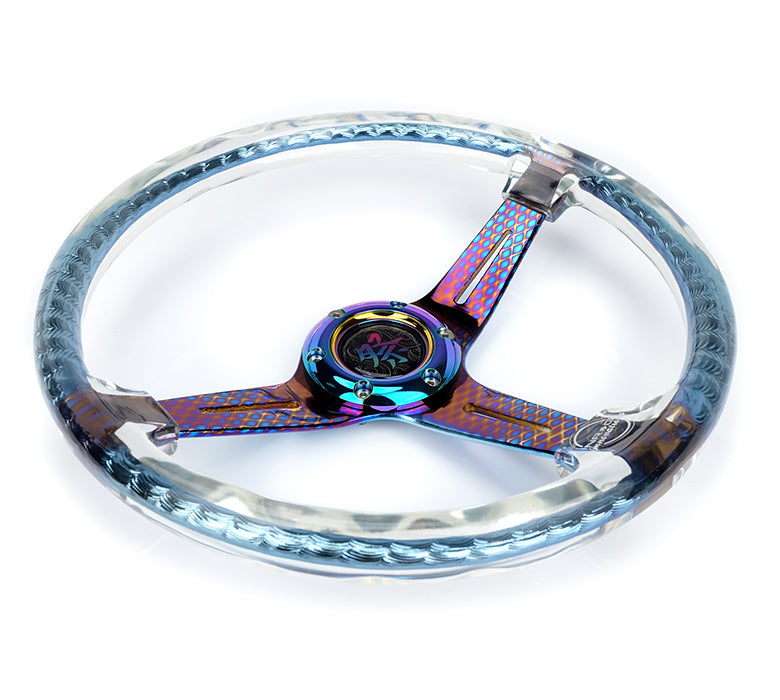 NRG NRG Matsuri Steering Wheel, Clear Acrylic w/Twisted Geometric Neochrome Spoke (350mm / 2" Dish)