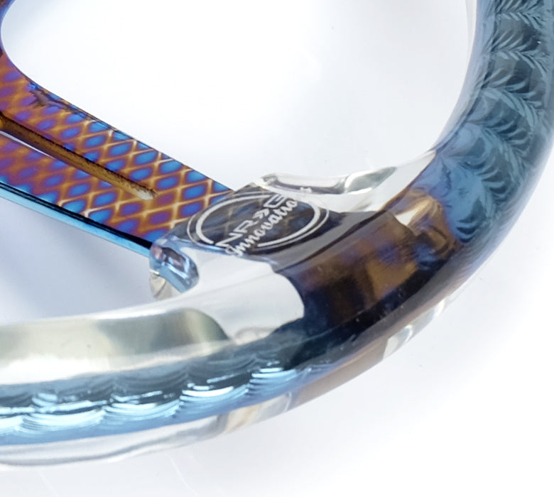 NRG NRG Matsuri Steering Wheel, Clear Acrylic w/Twisted Geometric Neochrome Spoke (350mm / 2" Dish)