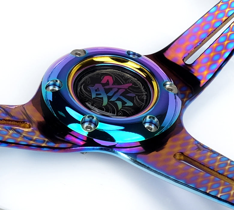 NRG NRG Matsuri Steering Wheel, Clear Acrylic w/Twisted Geometric Neochrome Spoke (350mm / 2" Dish)