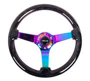 NRG NRG 350mm Classic Black Sparkled Wood Steering Wheel w/Neochrome 3 Spoke Center, 3" Dish