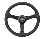 NRG 350mm sport steering wheel (1.5 in deep) black Perforated Leather with Black stitching - Matte Black Solid Spokes