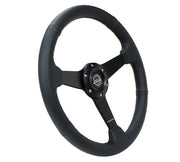 NRG 350mm sport steering wheel (1.5 in deep) black Perforated Leather with Black stitching - Matte Black Solid Spokes