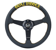 NRG NRG GOAL DIGGER Steering Wheel, Black Perforated Leather w/ Gold Stich (350mm / 1" Dish)