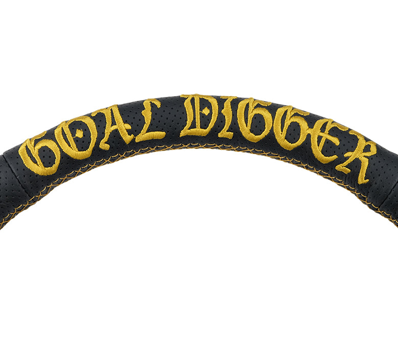 NRG NRG GOAL DIGGER Steering Wheel, Black Perforated Leather w/ Gold Stich (350mm / 1" Dish)
