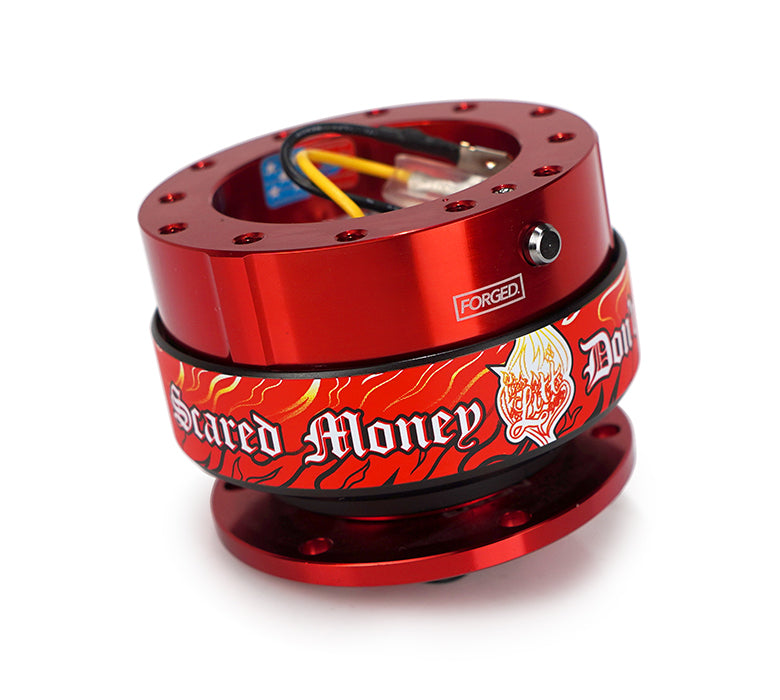 NRG Gen 2.0 LITT Edition Quick Release Red Body / Black Ring (Scared Money Don't Make Money Logo)