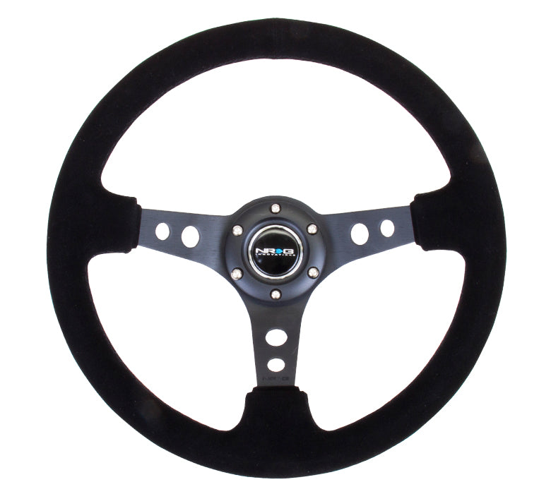 NRG Reinforced Steering Wheel - 350mm Sport Steering Wheel (3" Deep) - Black Spoke Suede Black Stitch