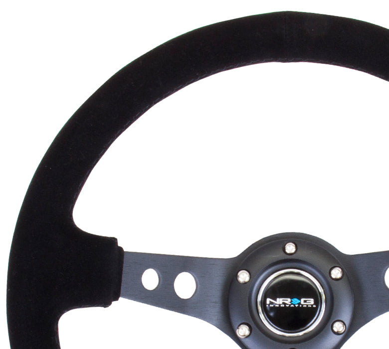NRG Reinforced Steering Wheel - 350mm Sport Steering Wheel (3" Deep) - Black Spoke Suede Black Stitch