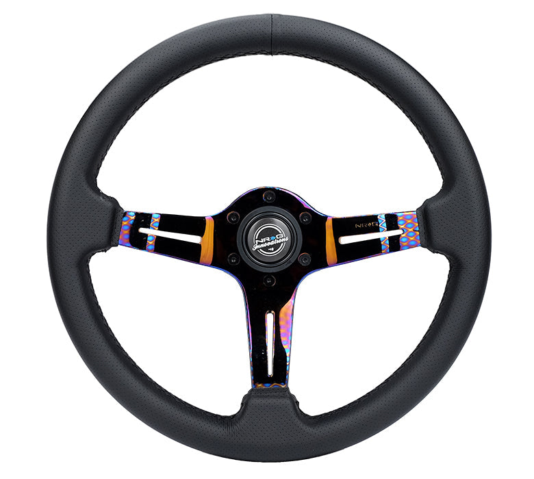 NRG Splitz Light Weight Gaming Steering Wheel, Perforated leather w/ Neochrome spoke with slits