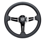 NRG Blitz Light Weight Gaming Steering Wheel, Perforated leather w/Black Chrome spoke with slits. No Dish