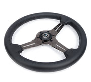 NRG Blitz Light Weight Gaming Steering Wheel, Perforated leather w/Black Chrome spoke with slits. No Dish