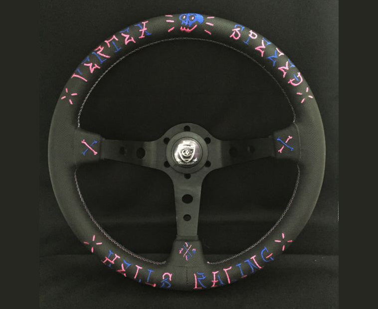 VERTEX SPEED STEERING WHEEL  PINK/BLUE 350MM LEATHER