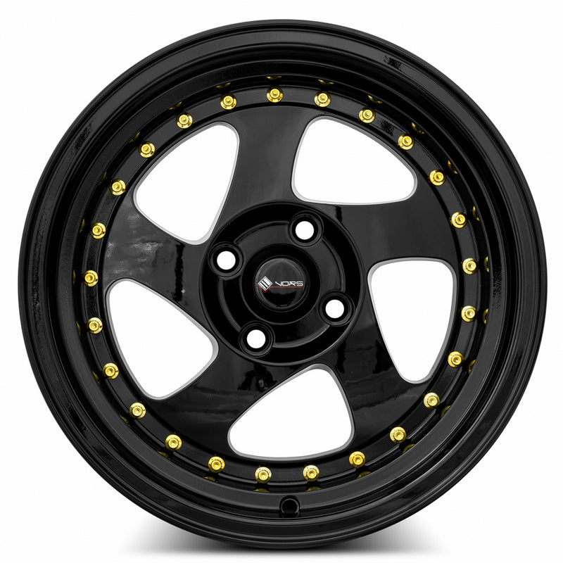 Vors VR2 15x8 4x108 (Custom Drill) All Black Gold Rivet