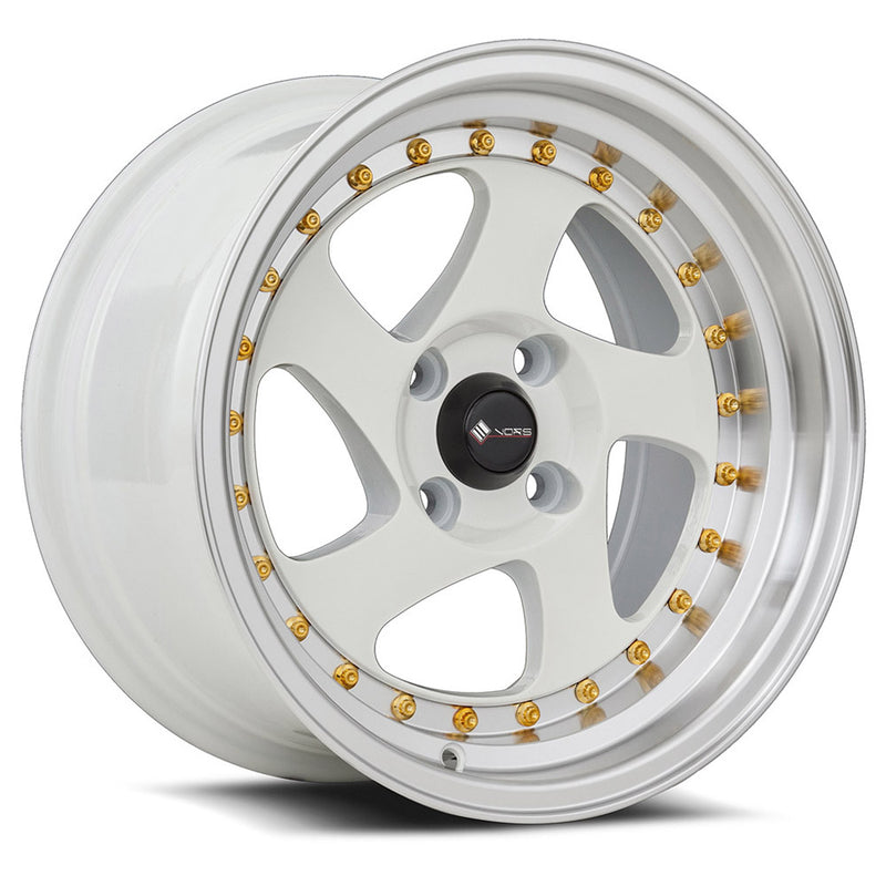 Vors VR2 15x8 4x100 White Machine Lip Gold Rivet