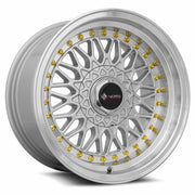 Vors VR3 16x8 4x100 Silver Machine Lip Gold Rivet