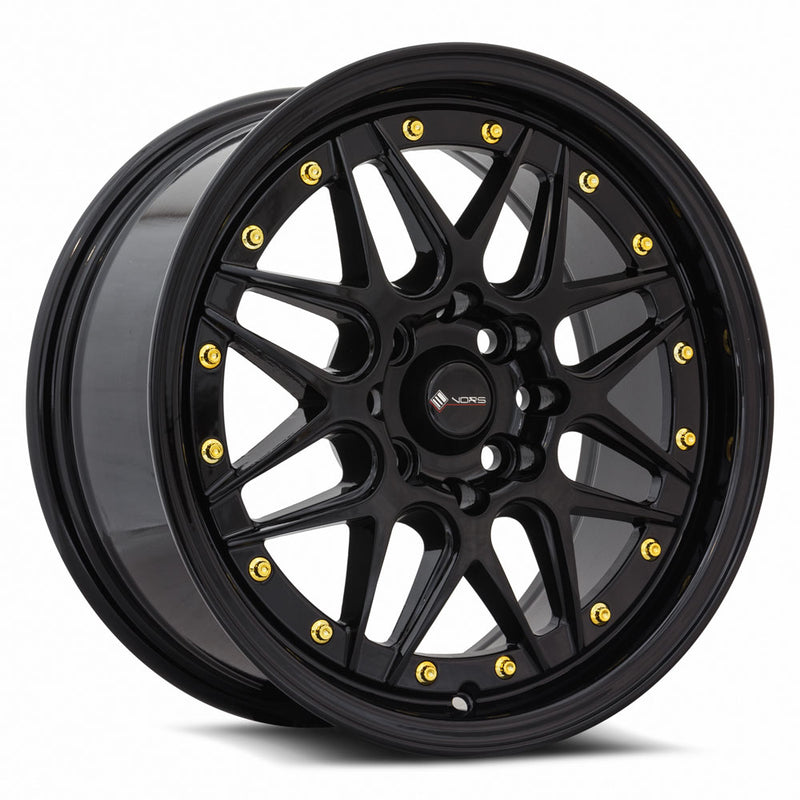 Vors VR7 16x7 4x108 (Custom Drill) All Black Gold Rivet