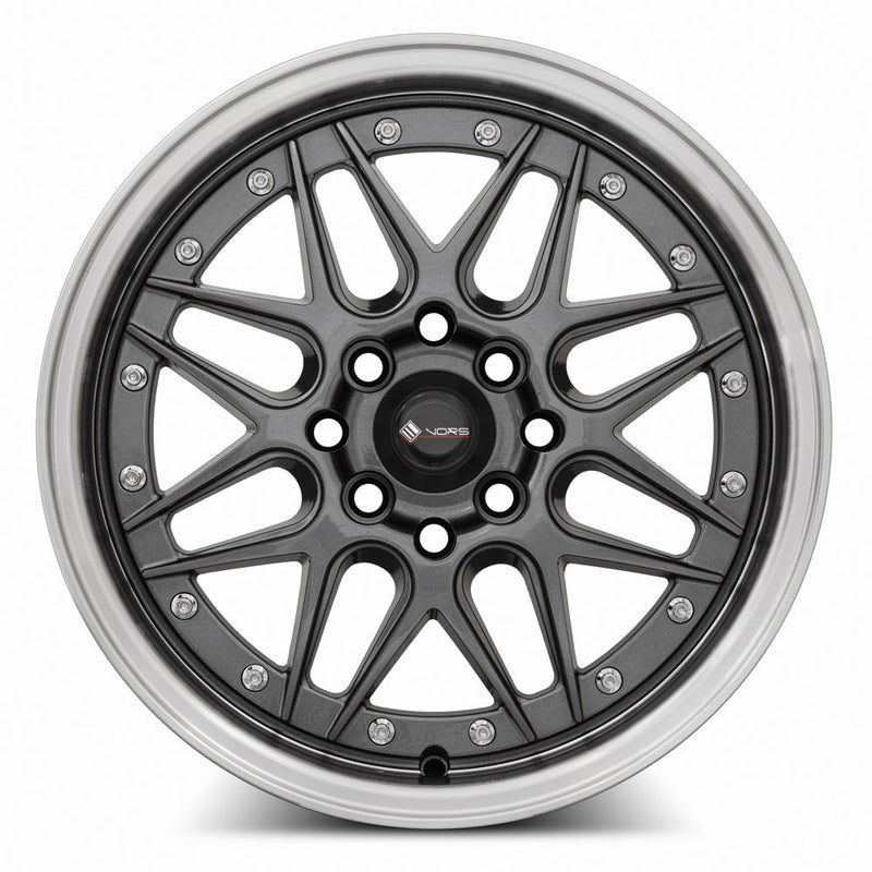 Vors VR7 15x7 4x100 Gun Metal Machine Lip Chrome Rivet