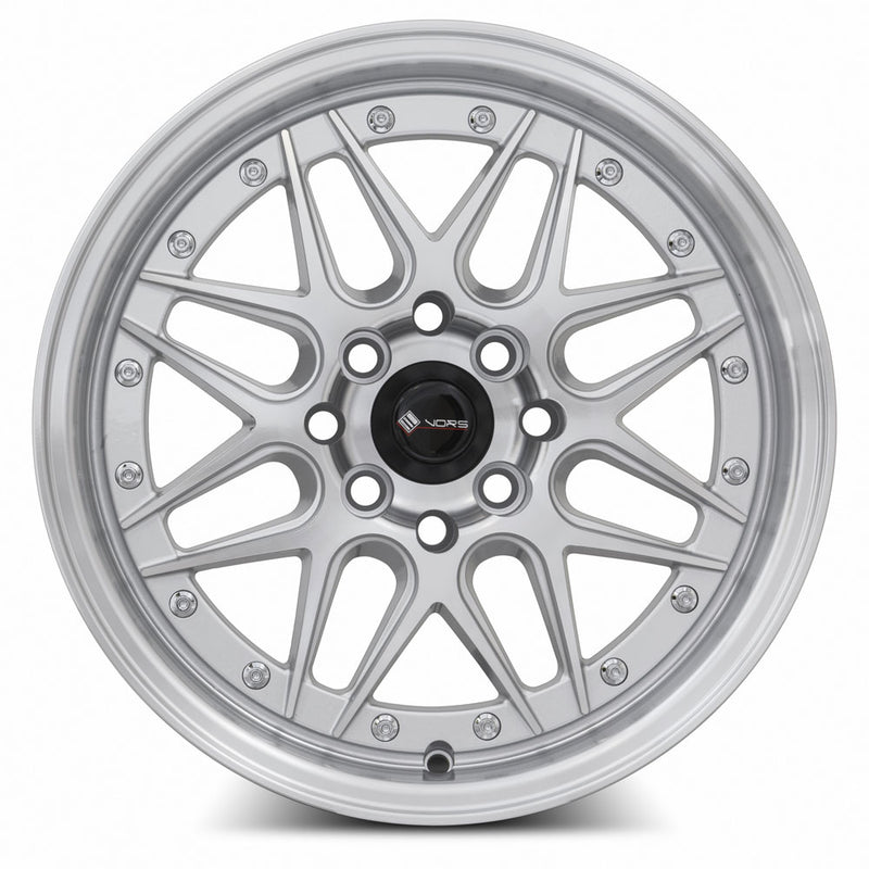 Vors VR7 15x7 4x100 Silver Machine Face Lip Chrome Rivet