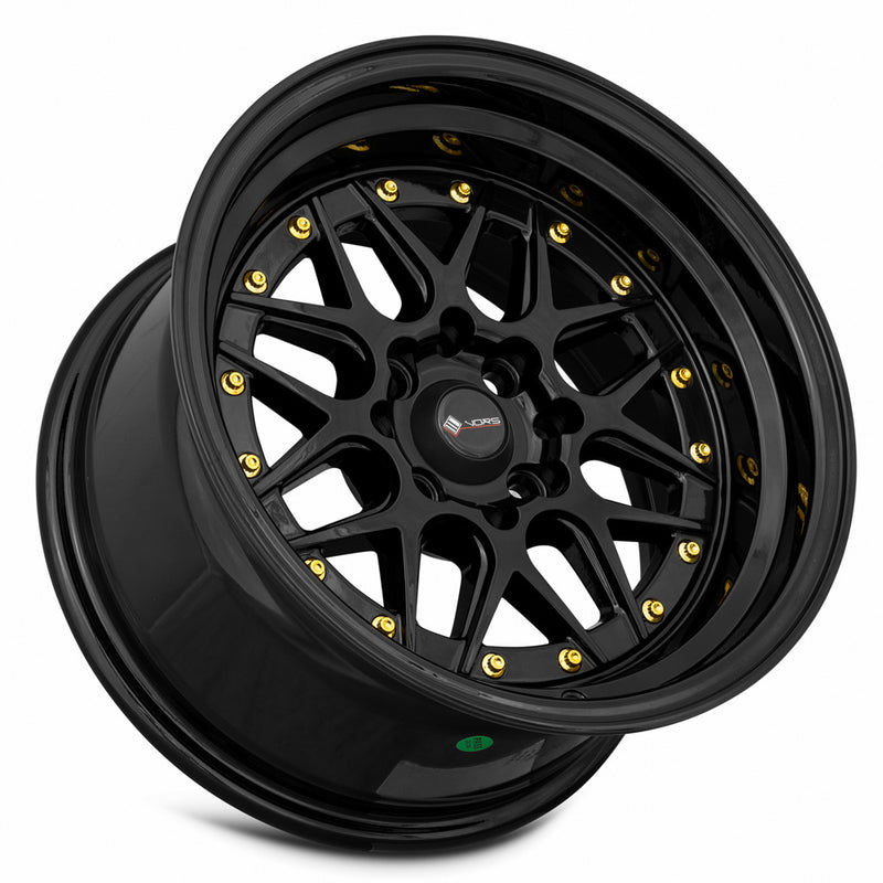 Vors VR7 15x8 4x100 All Black Gold Rivet