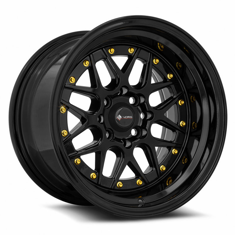 Vors VR7 15x9 4x100 All Black Gold Rivet