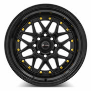 Vors VR7 15x9 4x108 (Custom Drill) All Black Gold Rivet